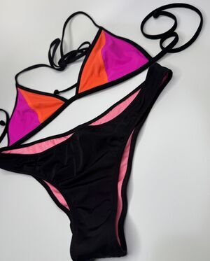 Victoria Secret PINK Swim Bikini Top itsy/Mini Bottom Medium Black Purple Orange